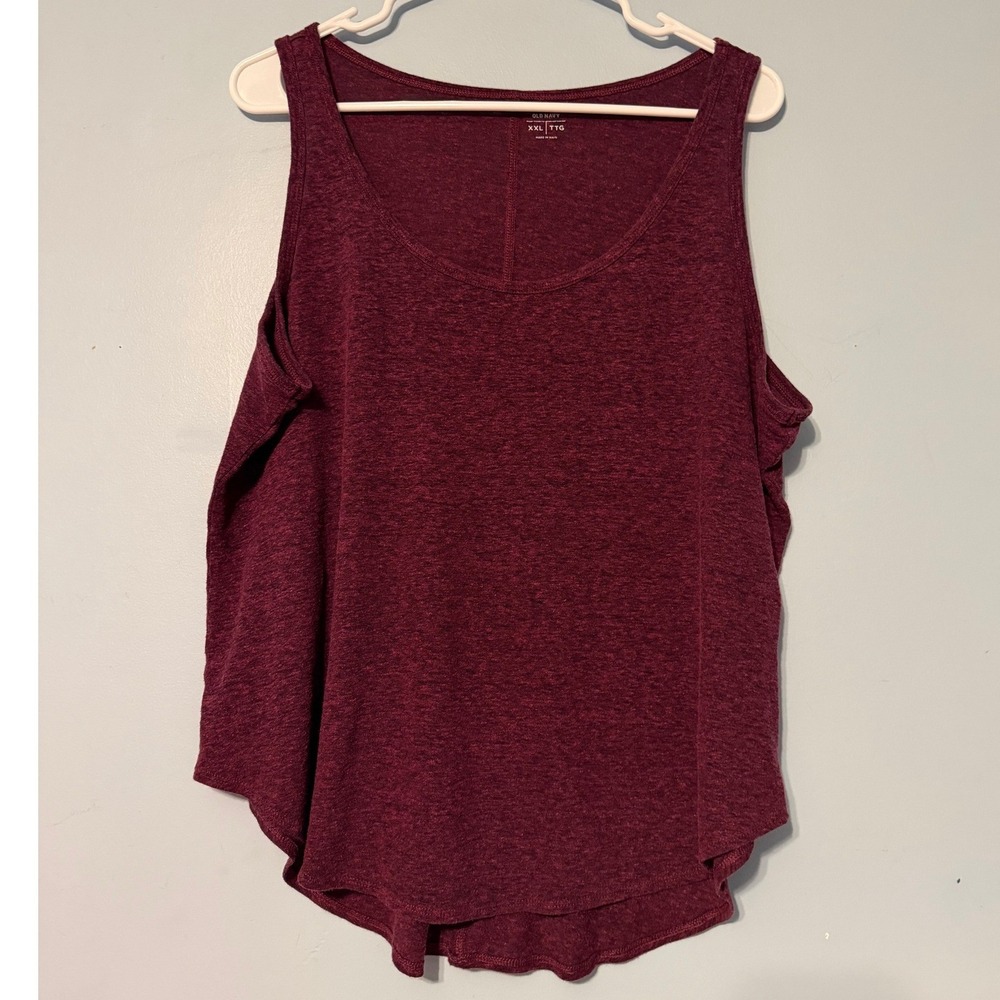 Old Navy Women's XXL Burgundy Linen Blend Sleeveless Tank Top High Low Hem 2062
